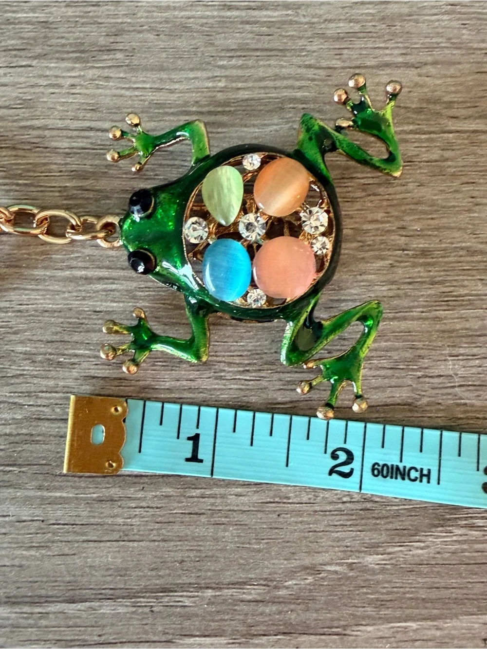 Fashion Jewelry Green Enamel Frog Keychain with Pastel Gem Accents